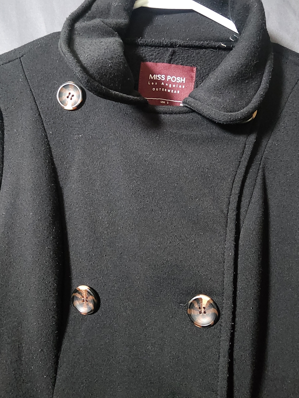 Miss Posh Classic Black Double-Breasted Pea Coat Womens Size Small